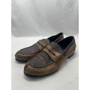 Cerruti Bespoke Leather Italy Hexagon‎ Pattern Loafers Dress Shoes Men’s 10.5